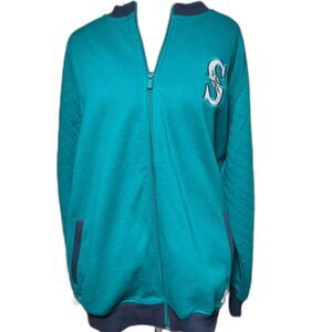Stitches Mariners Knit Bomber Jacket Large Teal Navy Seattle Sportswear Baseball
